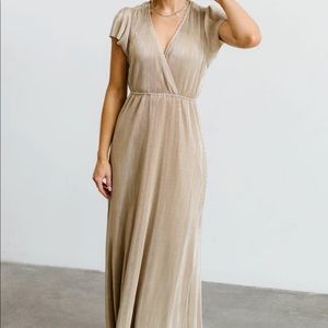 Gold / Champagne Color Pleated Maxi Dress
